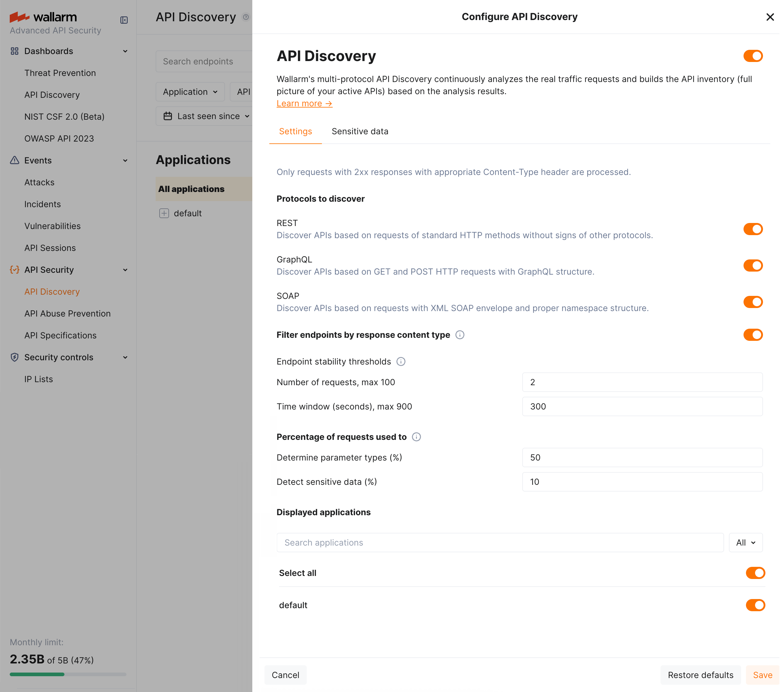 API Discovery - general settings