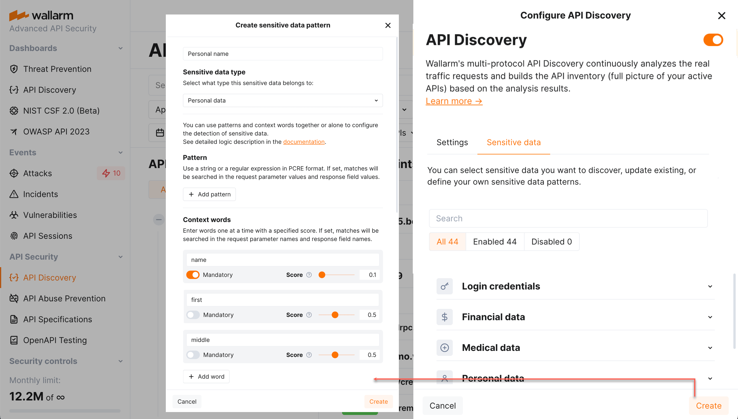 API Discovery – Settings - Sensitive data - Creating custom pattern